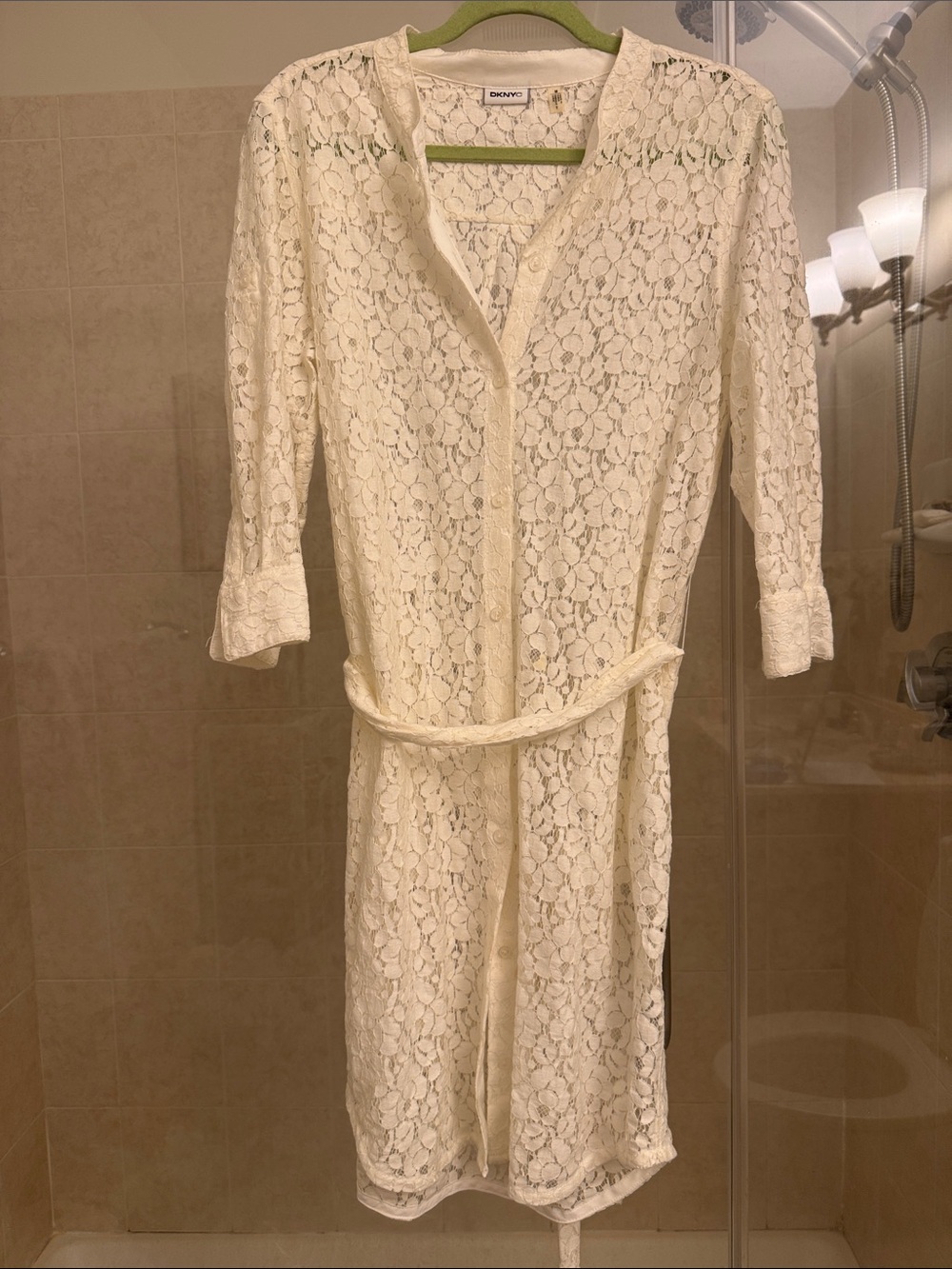 DKNY Cream Lace Tie-Belt Duster